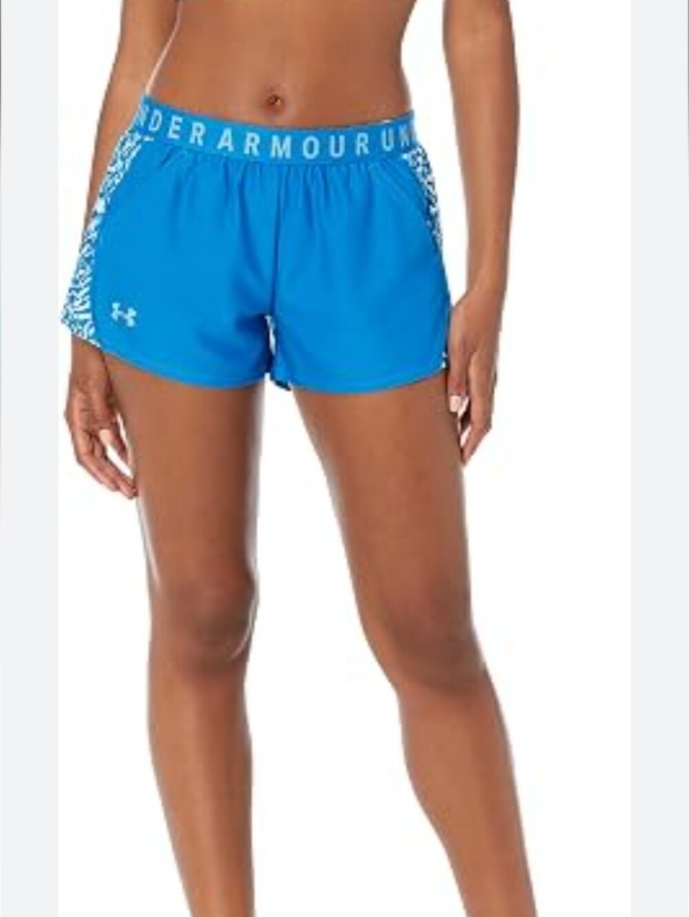 UNDER ARMOUR TURQUIOSE ATHLETIC SHORTS WITH PATTERNED SIDE PANELS